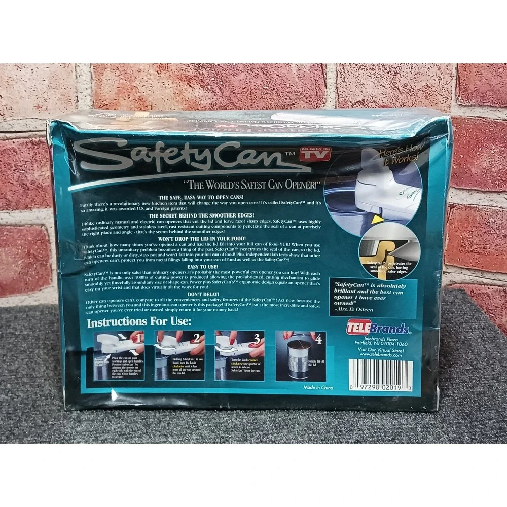 SafetyCan‎ Manual Can Opener TeleBrands As Seen On TV White Smooth Edge New